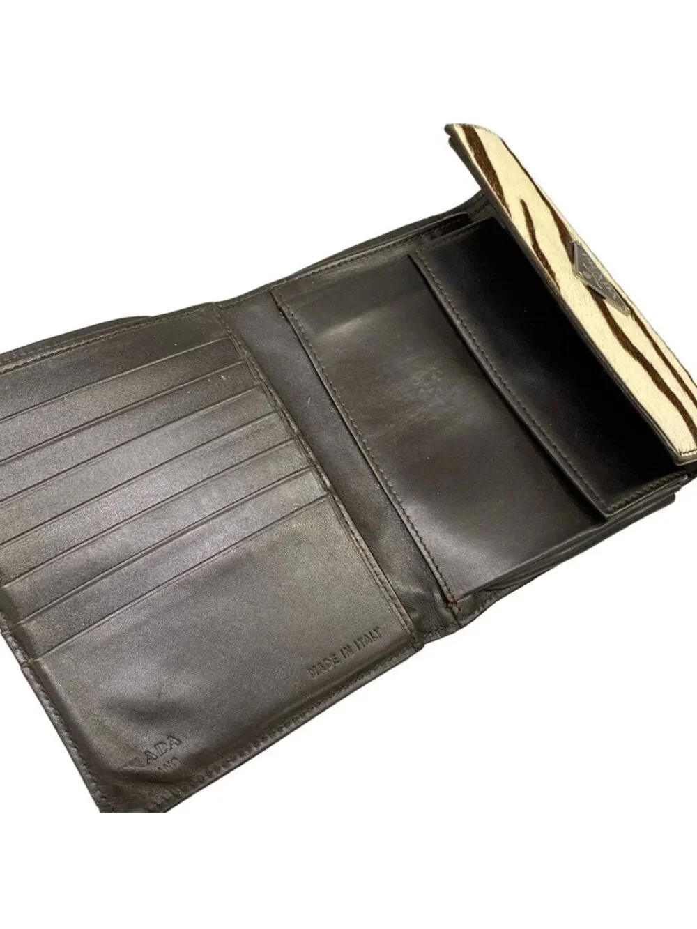 Prada Trifold Wallet Ivory Dark Brown